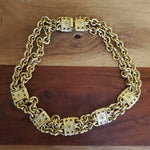 Gorgeous ROXANNE ASSOULIN Station Link Chain Glass Cabochon Crystal Gold Plated Vintage Signed Statement Runway Couture