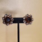 FLORENZA Faux Amber Antique Gold Clip On Statement Victorian Style Earrings