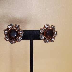 FLORENZA Faux Amber Antique Gold Clip On Statement Victorian Style Earrings