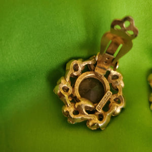 FLORENZA Faux Amber Antique Gold Clip On Statement Victorian Style Earrings