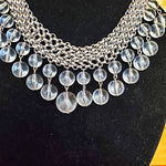 Gorgeous Chainmail Silvertone Drop Dangle Lucite Choker Statement Necklace