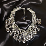 Gorgeous Chainmail Silvertone Drop Dangle Lucite Choker Statement Necklace
