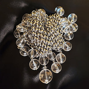 Gorgeous Chainmail Silvertone Drop Dangle Lucite Choker Statement Necklace