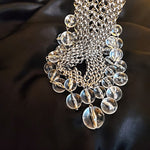 Gorgeous Chainmail Silvertone Drop Dangle Lucite Choker Statement Necklace