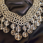 Gorgeous Chainmail Silvertone Drop Dangle Lucite Choker Statement Necklace