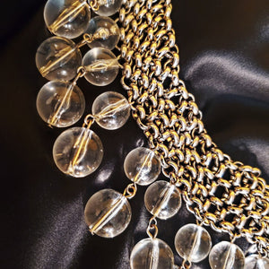 Gorgeous Chainmail Silvertone Drop Dangle Lucite Choker Statement Necklace