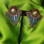 Goregous Bold M& J HANSEN 80S Avant-Garde 2" Couture Runway Statement Crystal Earrings