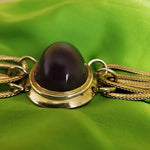 Gorgeous Huge Purple Cabochon Multistrand Gold Tone Bracelet