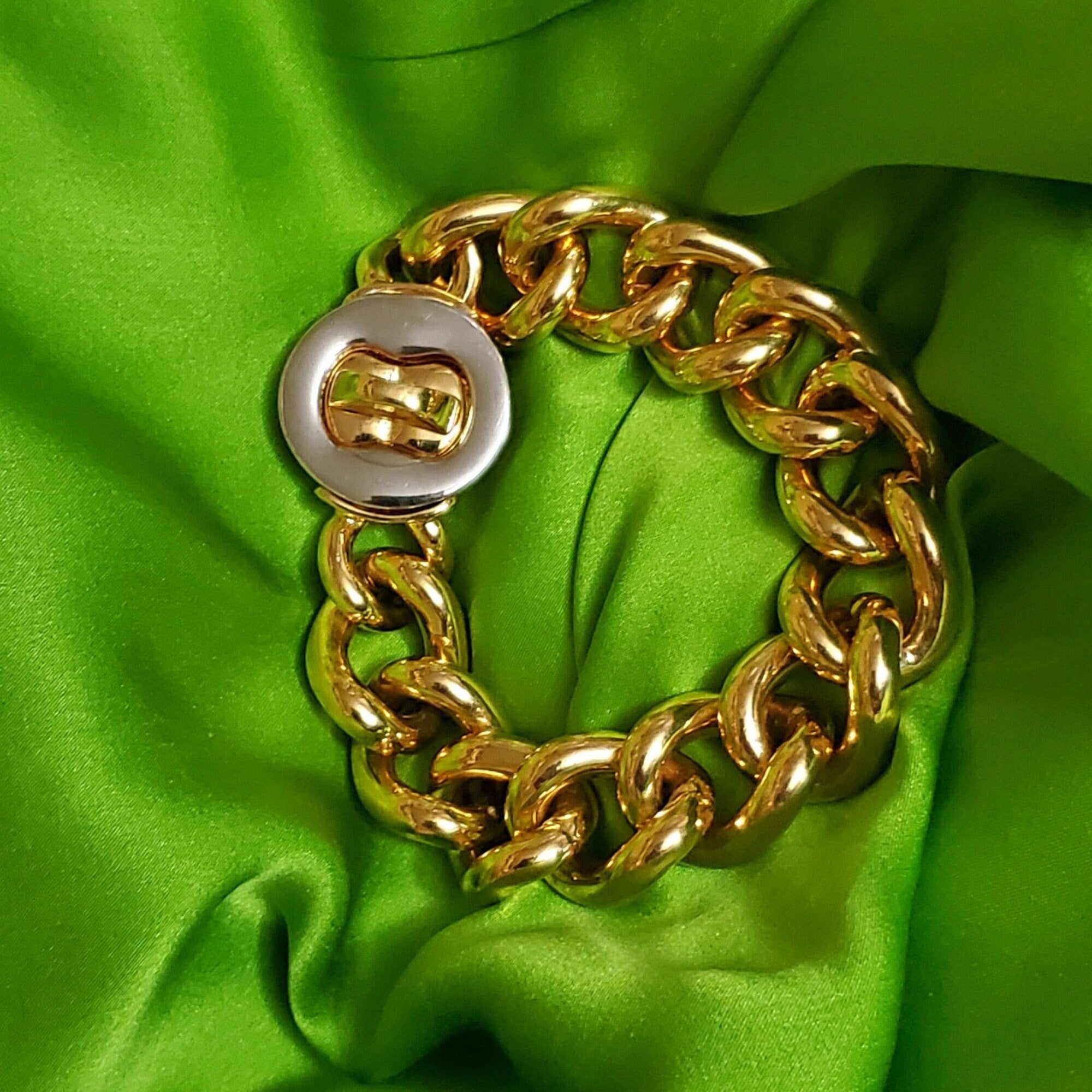 Gorgeous! Chunky Bold 18K Yellow White Gold Vermeil 8" OTC Curb Link Chain Bracelet