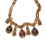 Moghul Lucite Fob Gold Plate Link Vintage Necklace, Couture, Runway Necklace