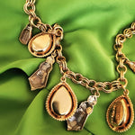Moghul Lucite Fob Gold Plate Link Vintage Necklace, Couture, Runway Necklace