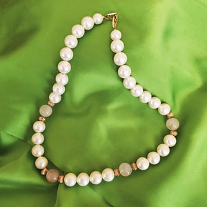 Napier Genuine Pink Rose Quartz Pearl Gold Plated Vintage Necklace