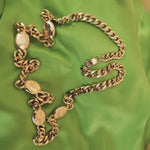 Gorgeous 30" Sautior Glass Cabs Gold Plated Onyx Ruby Sapphire Runway Couture Vintage Signed Link Necklace