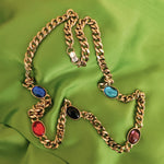 Gorgeous 30" Sautior Glass Cabs Gold Plated Onyx Ruby Sapphire Runway Couture Vintage Signed Link Necklace