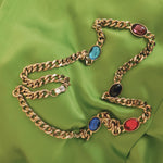 Gorgeous 30" Sautior Glass Cabs Gold Plated Onyx Ruby Sapphire Runway Couture Vintage Signed Link Necklace