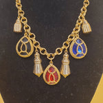 Moghul Lucite Fob Gold Plate Link Vintage Necklace, Couture, Runway Necklace