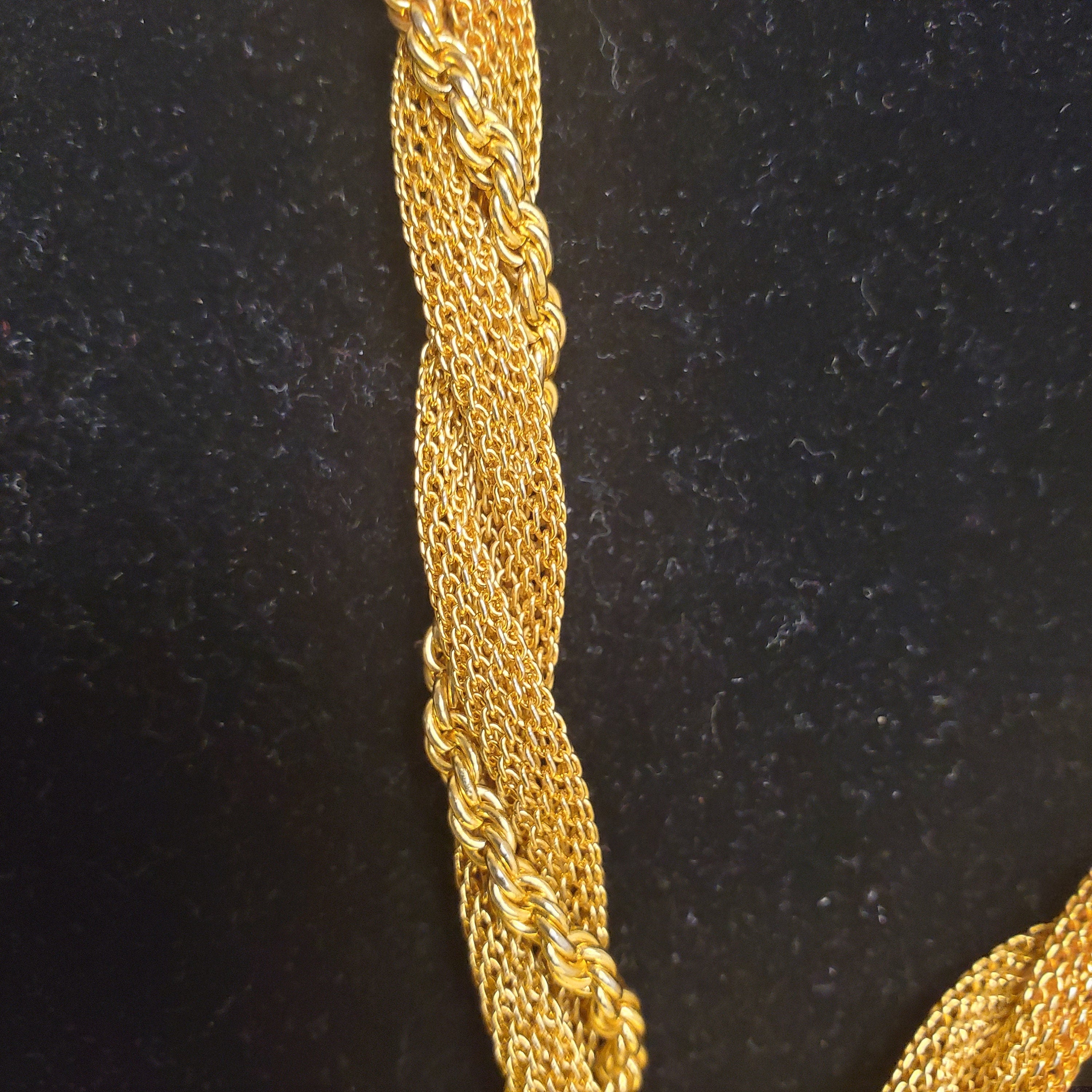 Stunning Miriam Haskell Mesh Twisted Rope Chain Large Baroque Pendant Necklace