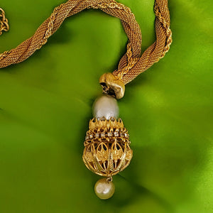 Stunning Miriam Haskell Mesh Twisted Rope Chain Large Baroque Pendant Necklace