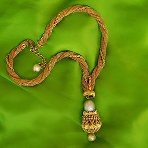 Stunning Miriam Haskell Mesh Twisted Rope Chain Large Baroque Pendant Necklace