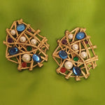 Rare CRAFT Huge Matte Gold Tone Pearl Jeweled Statement Runway Couture Clip On Earrings