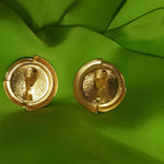 Large MONET Milk Glass Gold Tone Button Clip On Earrings