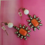 Brooch Art Deco Style Coral Crystal Vintage Style Earrings - Free Ship