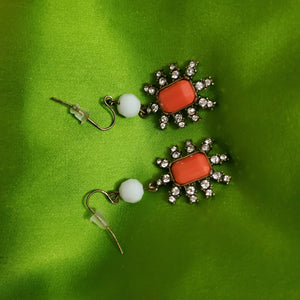 Art Deco Style Coral Crystal Vintage Style Earrings