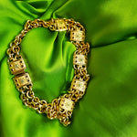 Gorgeous ROXANNE ASSOULIN Station Link Chain Glass Cabochon Crystal Gold Plated Vintage Signed Statement Runway Couture