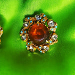 FLORENZA Faux Amber Antique Gold Clip On Statement Victorian Style Earrings