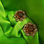 FLORENZA Faux Amber Antique Gold Clip On Statement Victorian Style Earrings