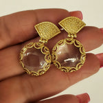 Stunning Etruscan MILOR Italy Gold Vermeil Quartz Drop Earrings 18K Gold Over 925 Sterling