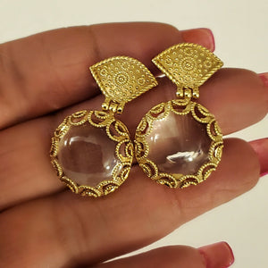 Stunning Etruscan MILOR Italy Gold Vermeil Quartz Drop Earrings 18K Gold Over 925 Sterling