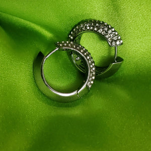 BRIGHTON Hematite Black Clear Pave Crystals Hoops, Brides Earrings, Wedding
