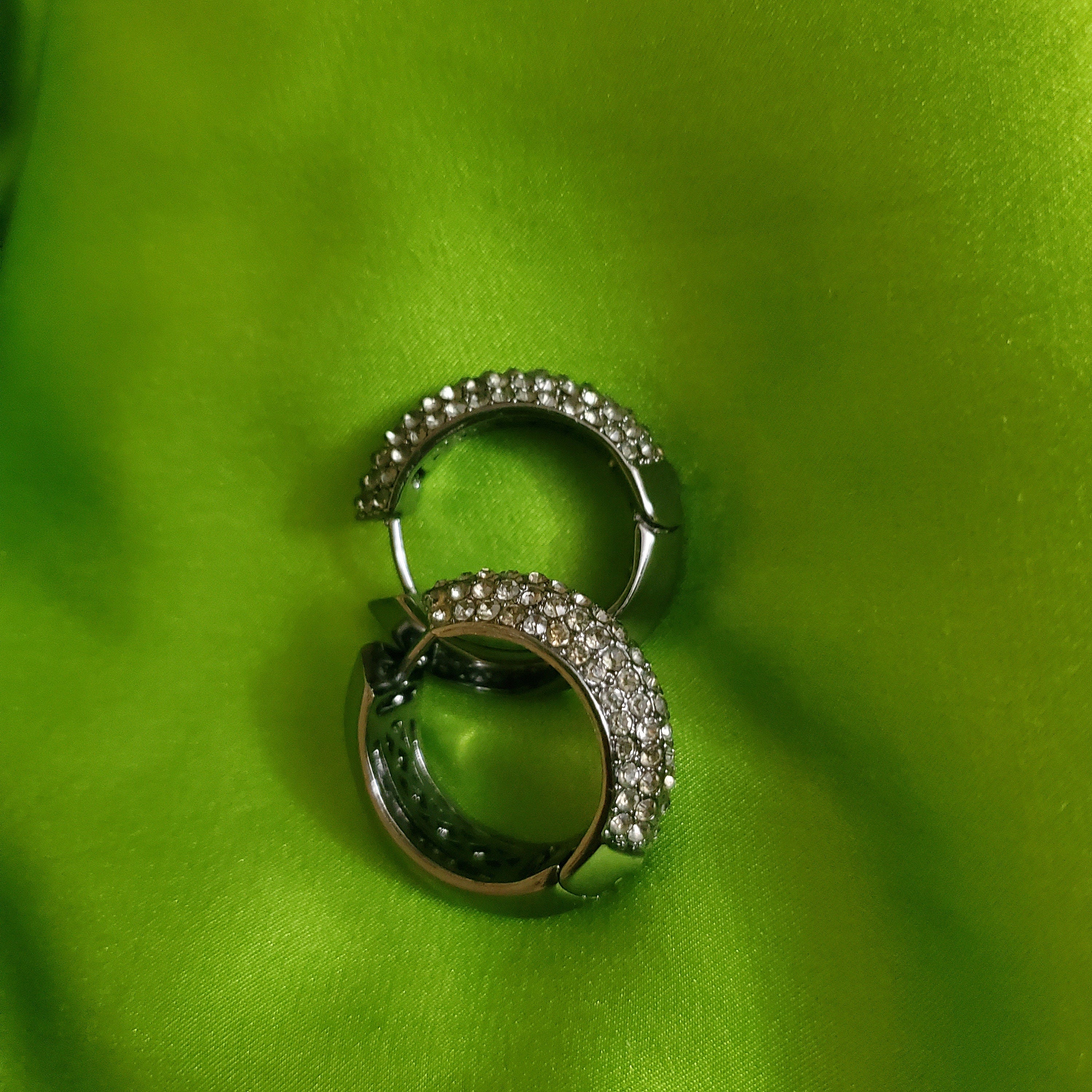 BRIGHTON Hematite Black Clear Pave Crystals Hoops, Brides Earrings, Wedding