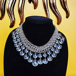 Gorgeous Chainmail Silvertone Drop Dangle Lucite Choker Statement Necklace
