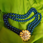 Beautiful Statement Banana Republic Daisy Flower Teal Blue Bead Choker Runway Necklace