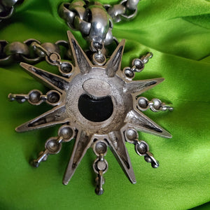 Outstanding Gerard Yosca Starburst Onyx Silvertone Pendant Thick Rolo Chain