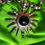 Outstanding Gerard Yosca Starburst Onyx Silvertone Pendant Thick Rolo Chain