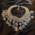 Gorgeous Chainmail Silvertone Drop Dangle Lucite Choker Statement Necklace