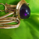 Gorgeous Huge Purple Cabochon Multistrand Gold Tone Bracelet