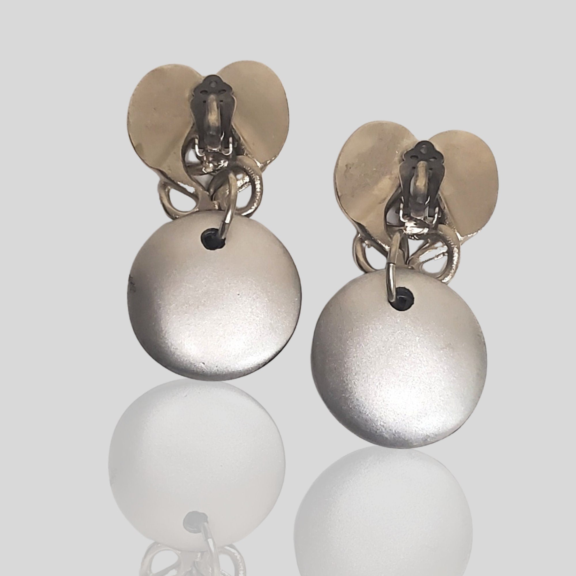 Huge Modernist Lucite Silver Tone Dangle Drop Clip On Earrings Runway Couture