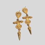 Etruscan Revival Purple Cabochon Gold Plated Enamel Dangle Drop Vintage Earrings