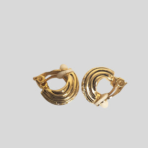 Beautiful Black Strip Enamel Zircon Crystal Gold Tone Petite Clip On Stud Earrings