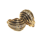 Beautiful Black Strip Enamel Zircon Crystal Gold Tone Petite Clip On Stud Earrings