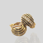 Beautiful Black Strip Enamel Zircon Crystal Gold Tone Petite Clip On Stud Earrings