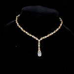 CORO Gold Plated Rhinestone Tennis Choker Necklace, Drop Dangle Vintage Necklace