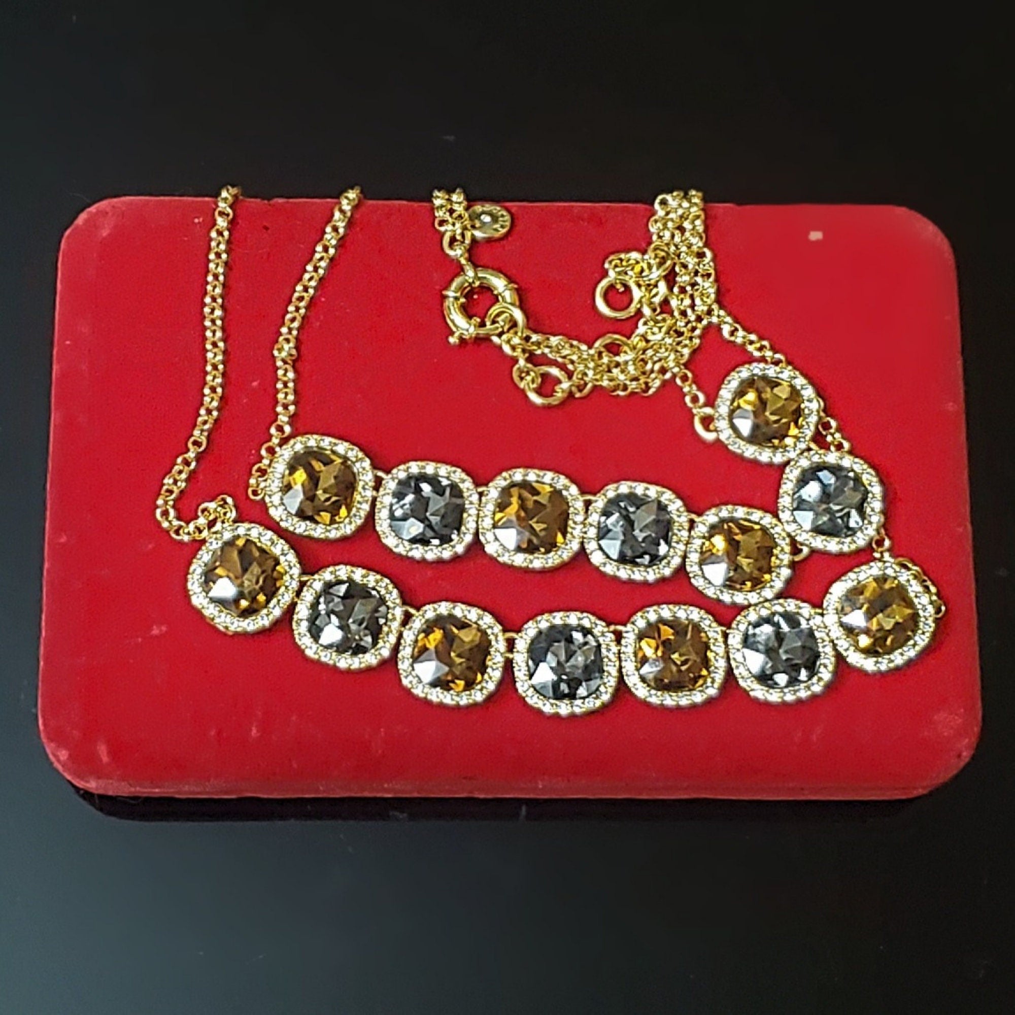 Stunning Smokey Quartz Crystal Gold Plated Double Strand Necklace