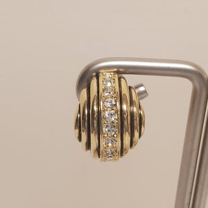 Beautiful Black Strip Enamel Zircon Crystal Gold Tone Petite Clip On Stud Earrings