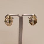 Beautiful Black Strip Enamel Zircon Crystal Gold Tone Petite Clip On Stud Earrings