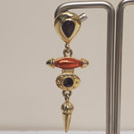 Etruscan Revival Purple Cabochon Gold Plated Enamel Dangle Drop Vintage Earrings